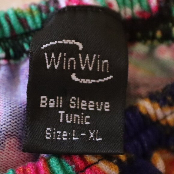 Win Win Colorful Bell Sleeve Tunic Top/Mini Dress Size Large/XL Fun and Funky - Picture 2 of 11